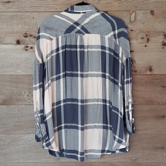 Free People Pink and Blue Oversized Plaid Tunic XS - Picture 4 of 6